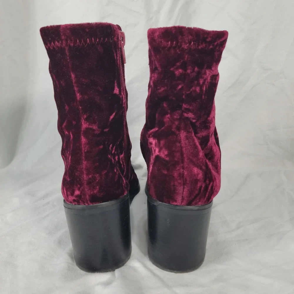 Steve Madden Pressly Boots 7.5 Burgundy Crushed Velvet Whimsigoth Fairy Grunge